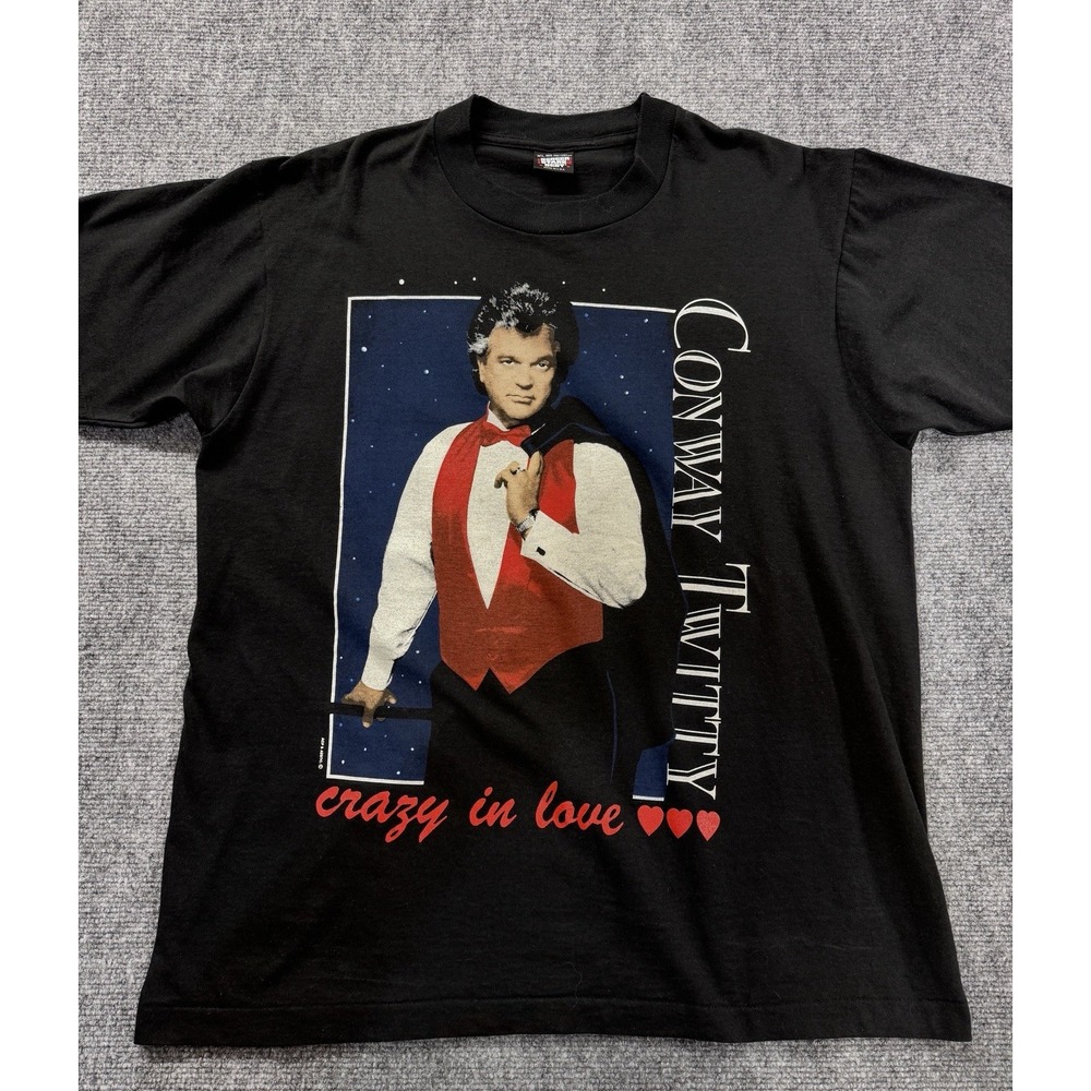 Vintage Conway Twitty Shirt Mens XL Black Crazy In Love Made USA Country 90s EUC